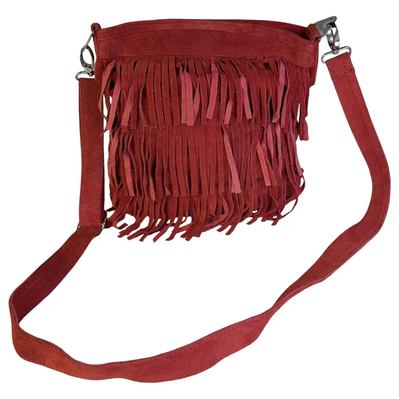 Red Suede Fringe Crossbody Bag Boho Tassel Purse | Western Cowgirl Festival - Picture 2 of 6